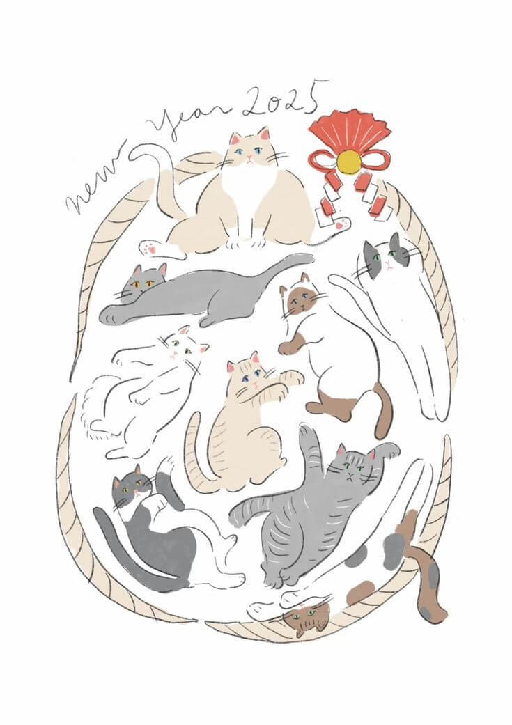 しめ飾りのなかのしまりのない猫